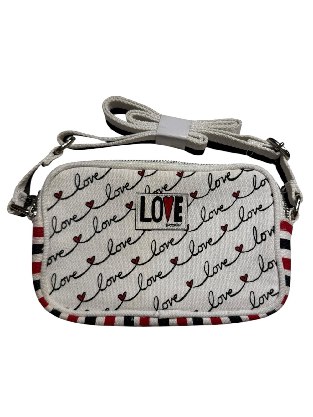 Brighton White 'Love' Print Crossbody Bag with Red Heart Accents